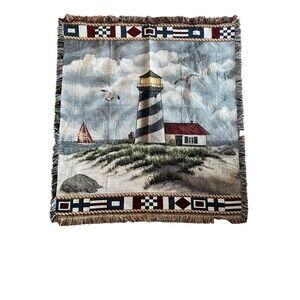 Vintage Mohawk Home Sandy Dunes Beach Nautical Tapestry Fringe Throw 50x60